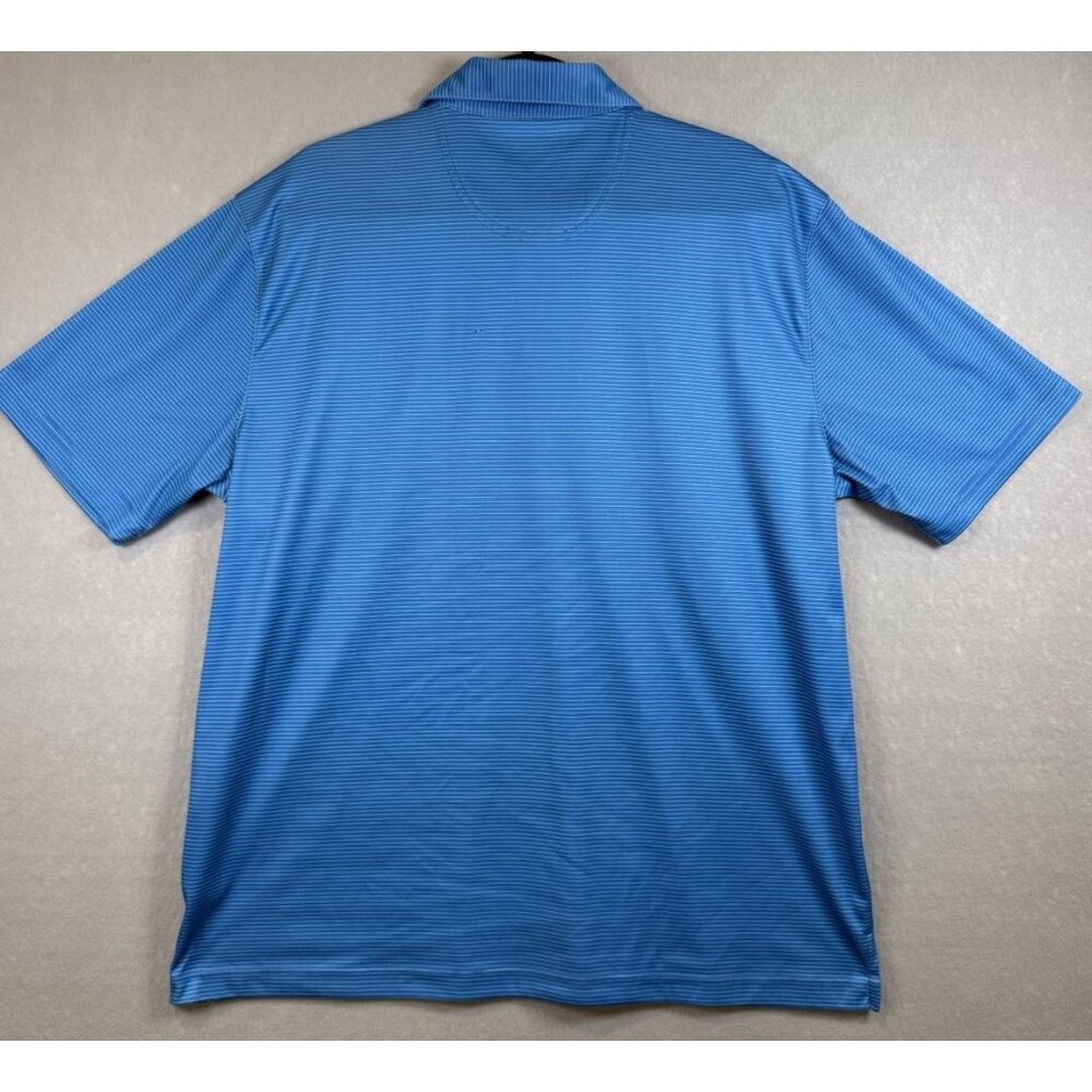 Greg Norman Shark Polo Shirt Blue StripeShort Sleeve Mens XL 3-Button Polyester - Picture 2 of 11
